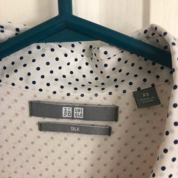 Uniqlo Pindot Colourblock 100% silk blouse Sz XS - Picture 5 of 9